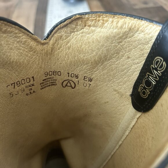 Acme Vintage Black Oil Resistant Western Cowboy Boots Mens 10.5 EW - Picture 4 of 12